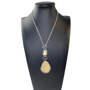 Lia Sophia 16" Abelone Dangle Pendant Necklace Silver Tone Teardrop Toggle Clasp